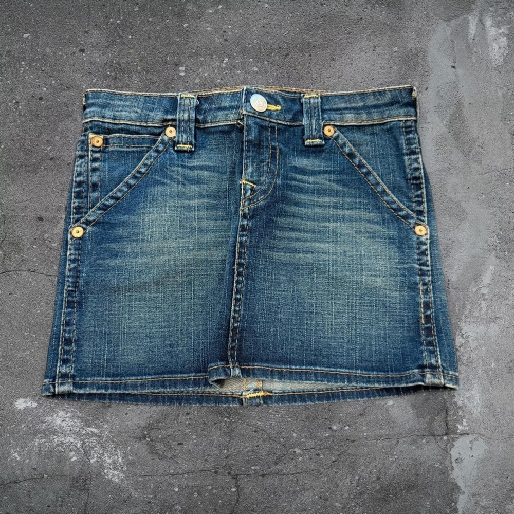 True Religion Micro Mini Denim Skirt Y2K Low Rise Bratz McBling XS XXS